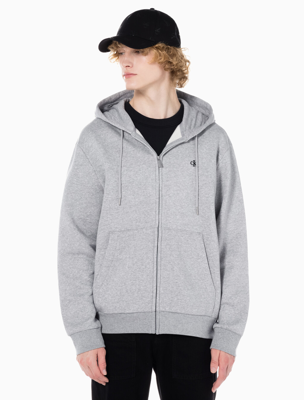 Buy 남성 아카이브 로고 플리스 후드 집업 in color GREY HEATHER