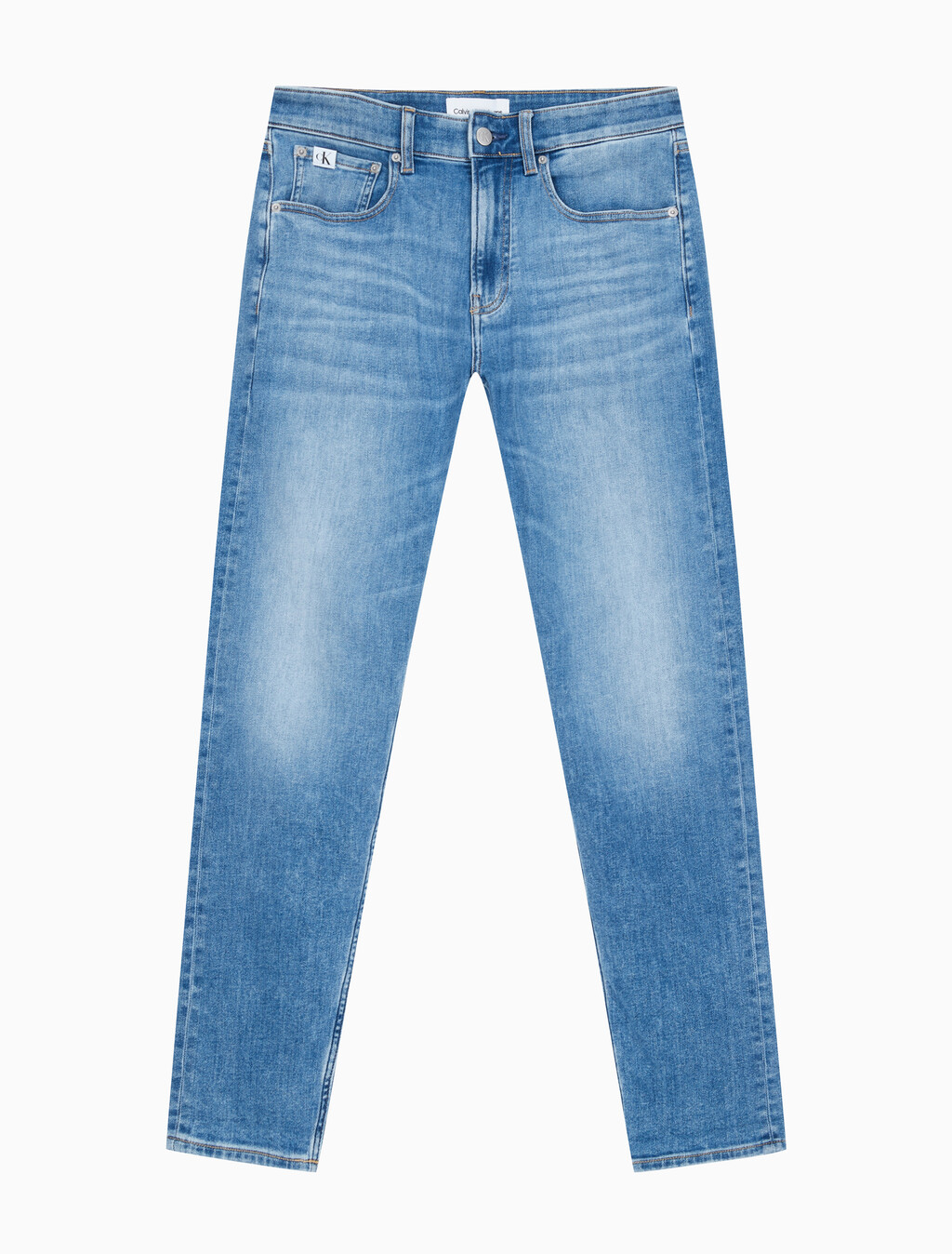 Buy 남성 모던 테이퍼핏  미드블루 이탤리언 데님 in color MID BLUE BACK EMBRO