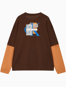 Buy 남성 롱슬리브 패션 레이어드 티 in color DARK BROWN