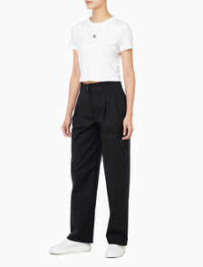 Buy 여성 스트레치 치노 와이드 핏 팬츠 in color BLACK