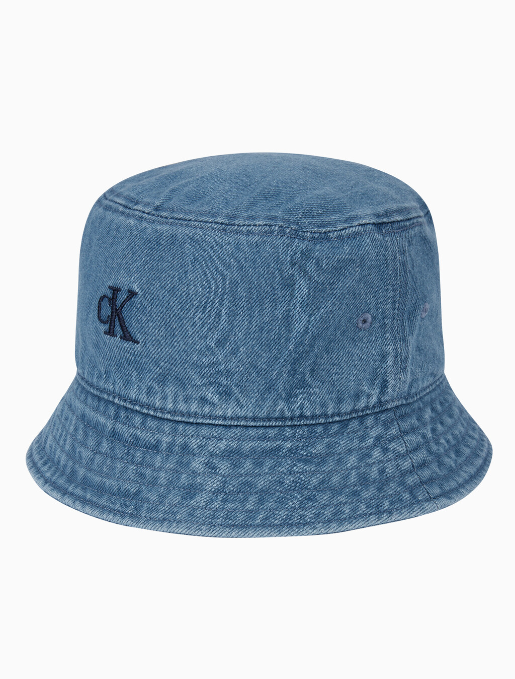 Buy 남녀공용 CKJ 스몰 모노그램 로고 데님 버킷햇 in color BLUE