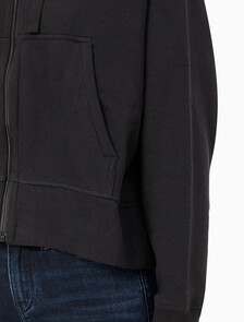 Buy 여성 아카이브 릴렉스핏 CK 스몰 로고 크롭 기모 후드 집업 in color BLACK BEAUTY