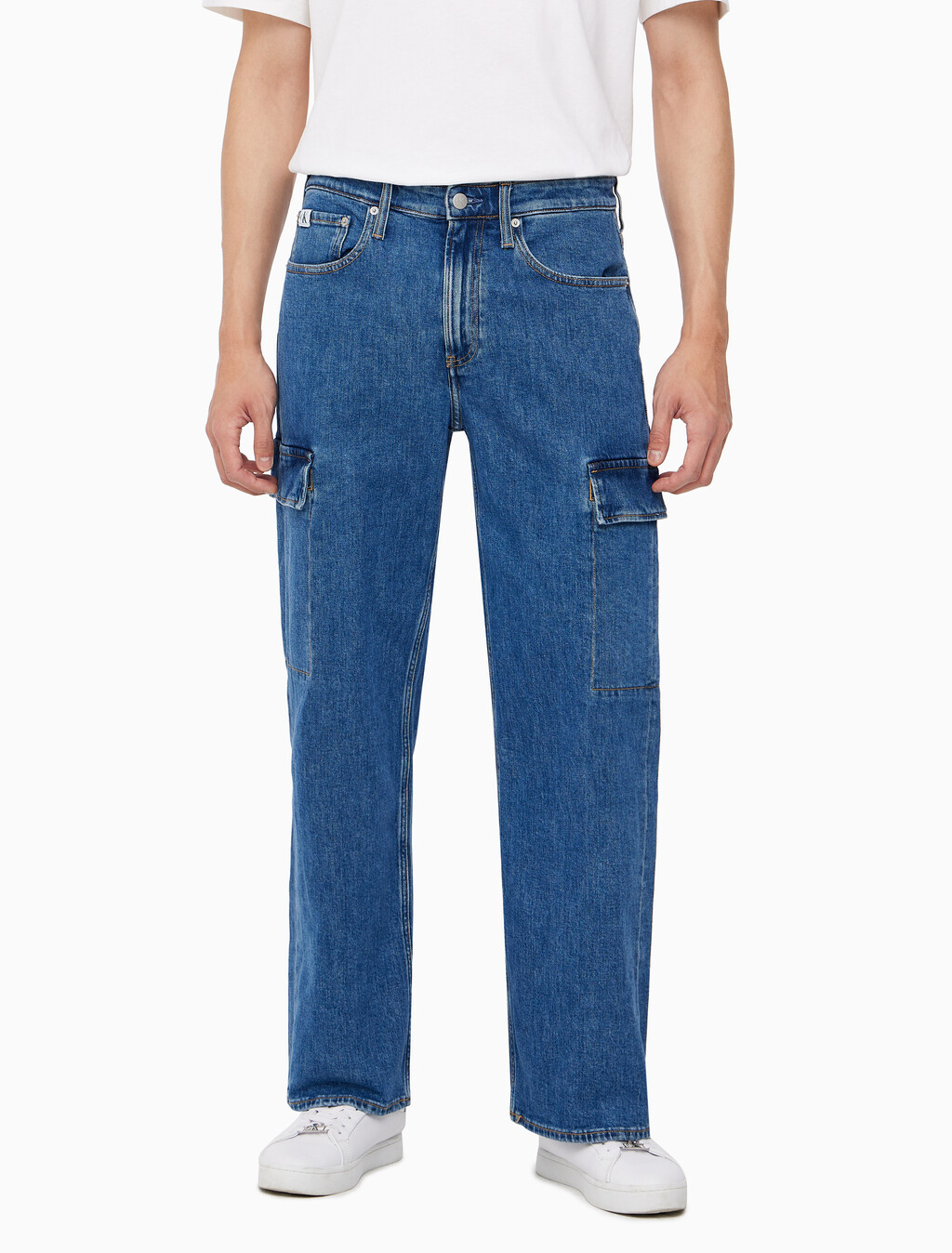 Buy 남성 90's 루즈핏 카고 데님 in color MID BLUE BACK EMBRO