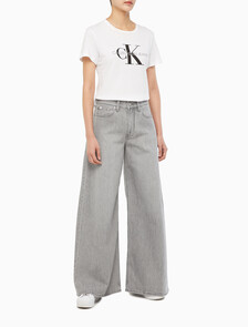 Buy 여성 로우라이즈 루즈핏  그레이  데님 in color GREY STEPPED RELEASE HEM