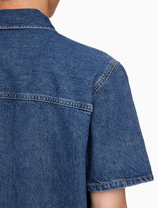 Buy 남성 데님 캠프 반팔 셔츠 in color MID BLUE BACK EMBRO