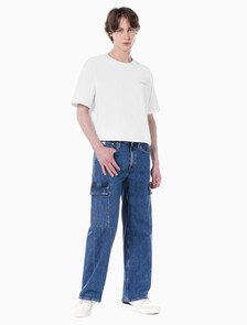 Buy 남성 90's 루즈핏 카고 데님 in color MID BLUE BACK EMBRO