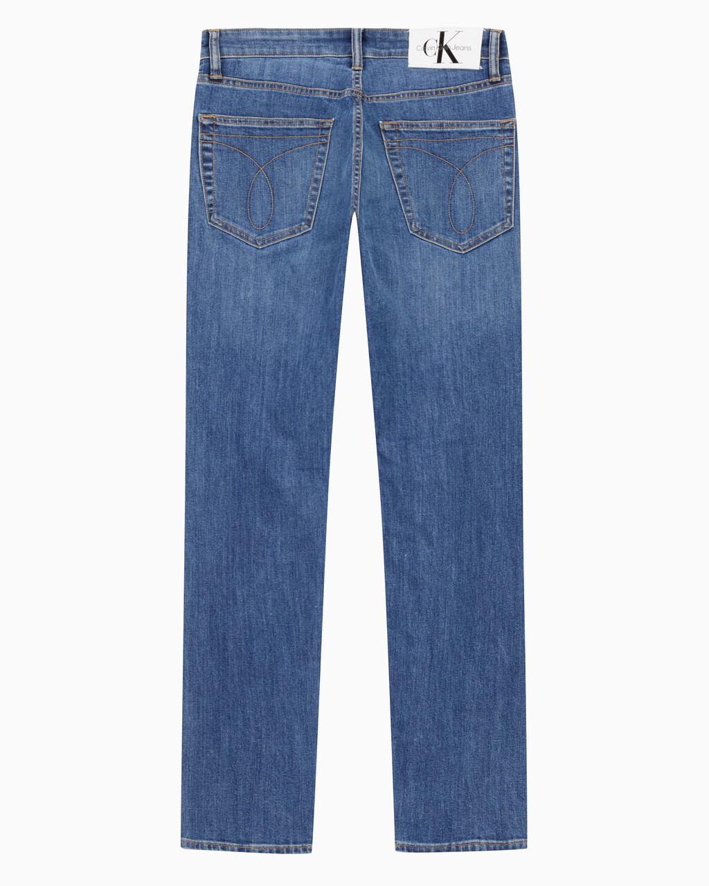 Buy 남성 슬림 스트레이트핏 미드블루 크롭 데님 in color MID BLUE BACK EMBRO