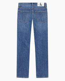 Buy 남성 슬림 스트레이트핏 미드블루 크롭 데님 in color MID BLUE BACK EMBRO