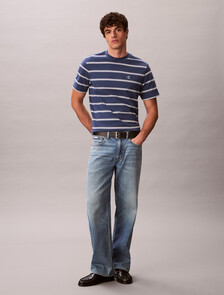 Buy 이지 스트라이프 크루넥 티 in color Dark Blue