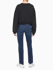 Buy 여성 우븐 라벨 브이넥 스웻셔츠 in color CK BLACK