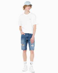 Buy 남성 레귤러핏 디스트로이드 라이트블루 데님 쇼츠 in color 028A CHALKY BLU