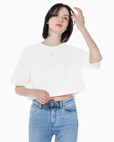 Buy 여성 그래픽 크롭 반팔 티셔츠 in color BRIGHT WHITE