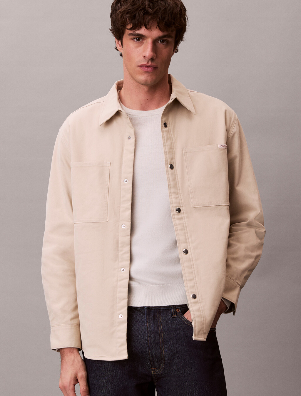 Buy 남성 메트 캔버스 릴랙스드 플란넬 라이닝 자켓 in color Beige