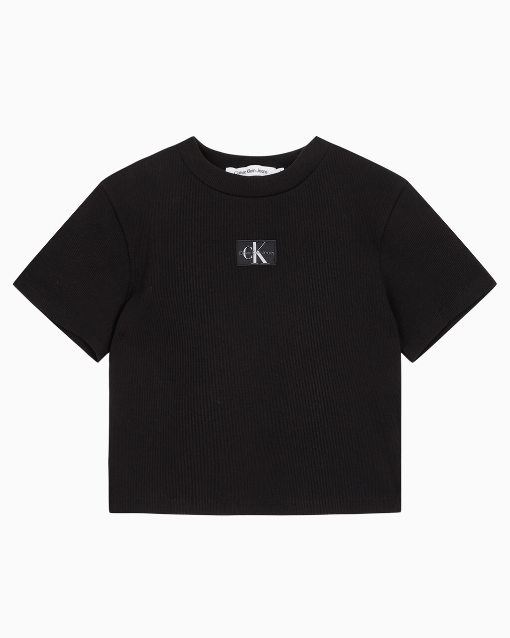 Buy 여성 로고 뱃지 크롭 반팔 티셔츠 in color CK BLACK