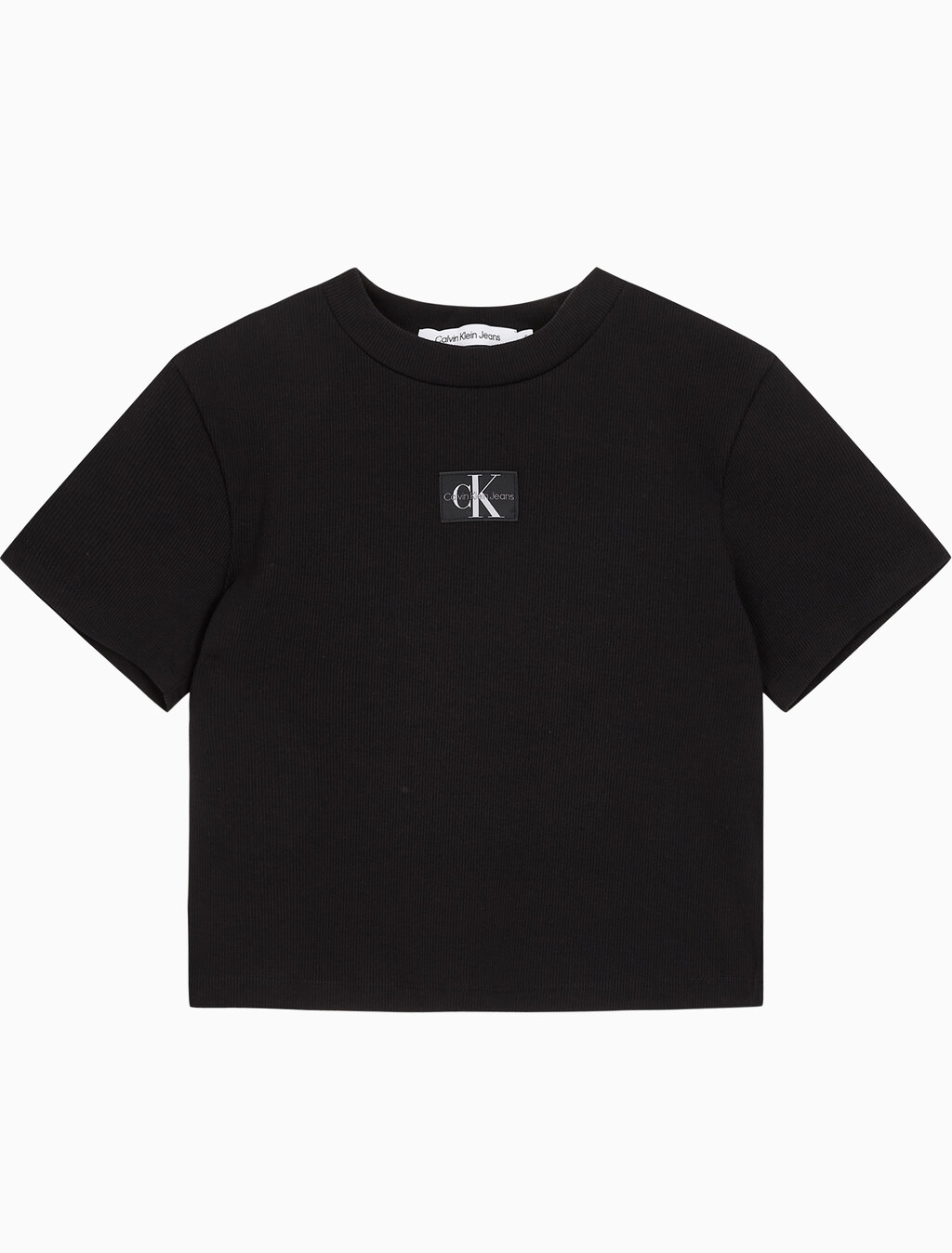 Buy 여성 로고 뱃지 크롭 반팔 티셔츠 in color CK BLACK