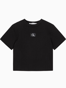 Buy 여성 로고 뱃지 크롭 반팔 티셔츠 in color CK BLACK