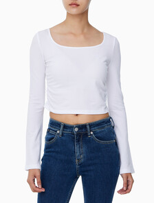 Buy 여성 텍스쳐 게더 베이비 롱슬리브 티 in color BRIGHT WHITE