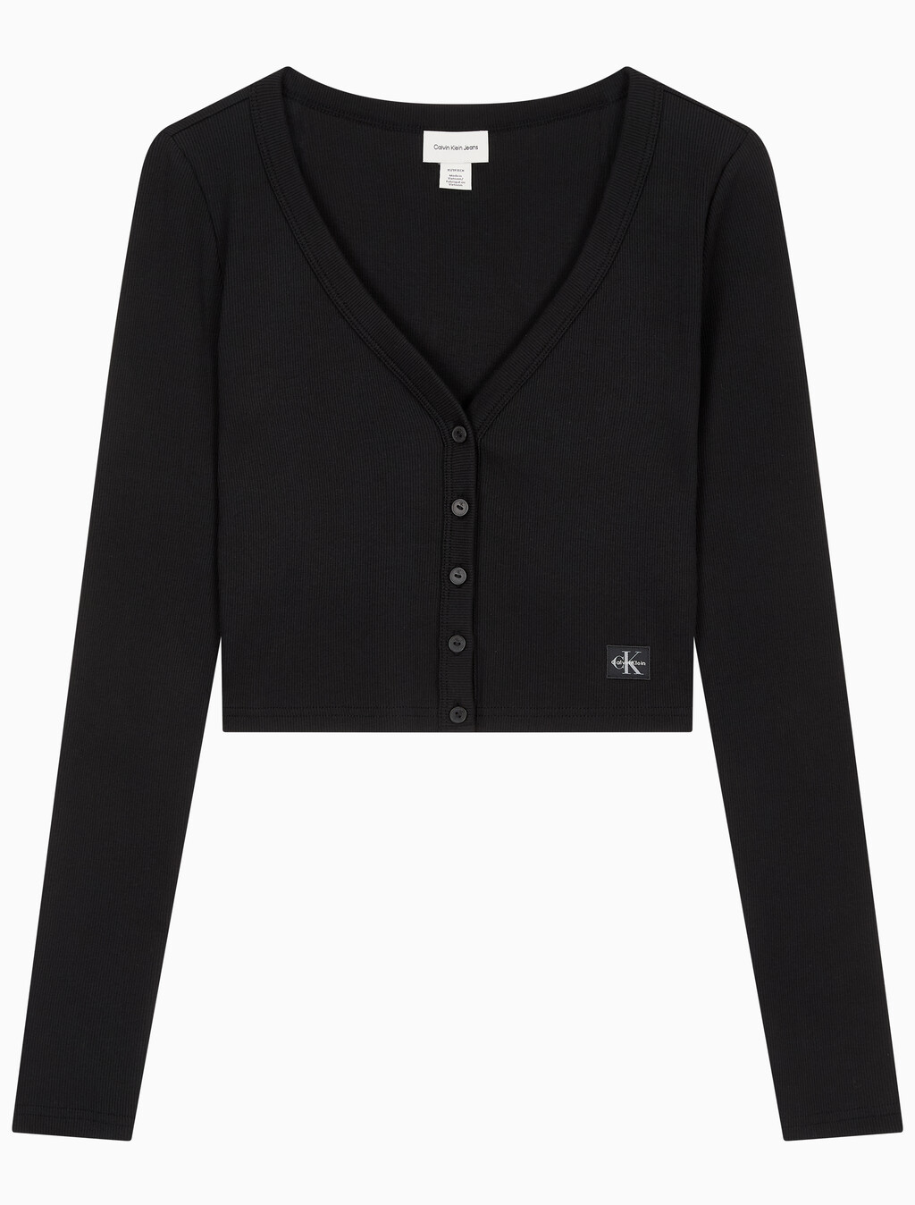 Buy 여성 우븐라벨 베이비립 가디건 in color BLACK