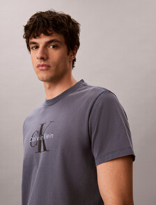 Buy 애시드 워시 모노로고 그래픽 티 in color Blue