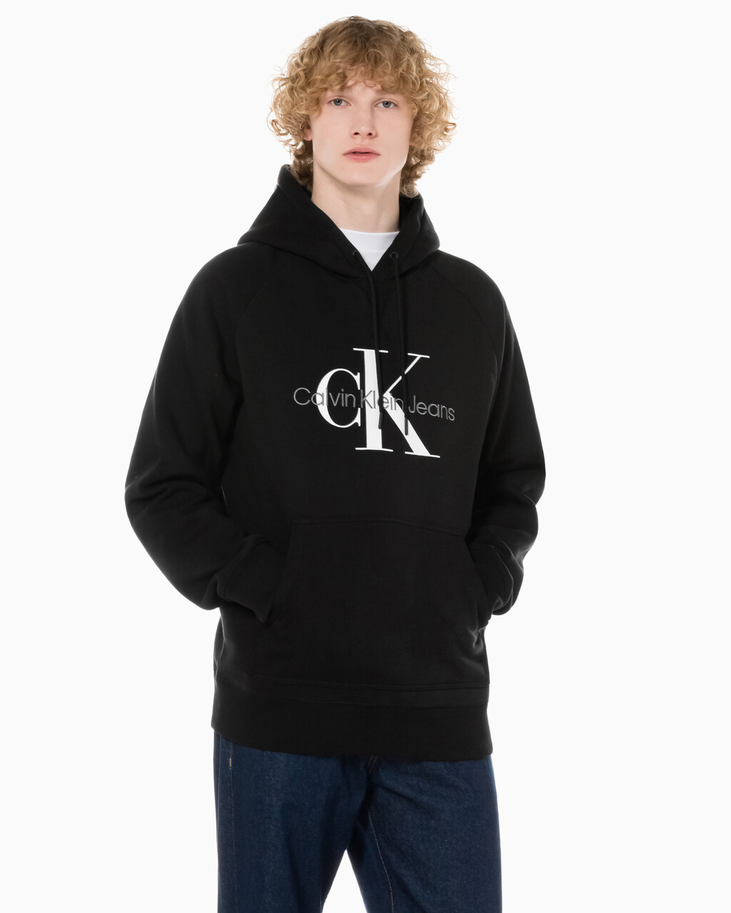 Buy 남성 롱슬리브 릴렉스핏 모노그램 기모후디 in color CK BLACK