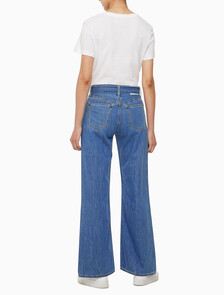 Buy 여성 하이라이즈 와이드핏 미드블루 데님 in color MID BLUE BACK EMBRO