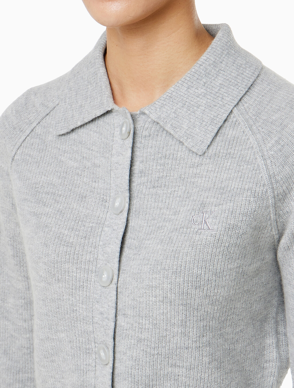Buy 여성 버튼 가디건 in color LIGHT GREY HEATHER