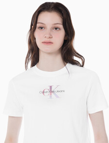 Buy 여성 모노그램 로고 모던 스트레이트핏 반팔 티셔츠 in color BRIGHT WHITE