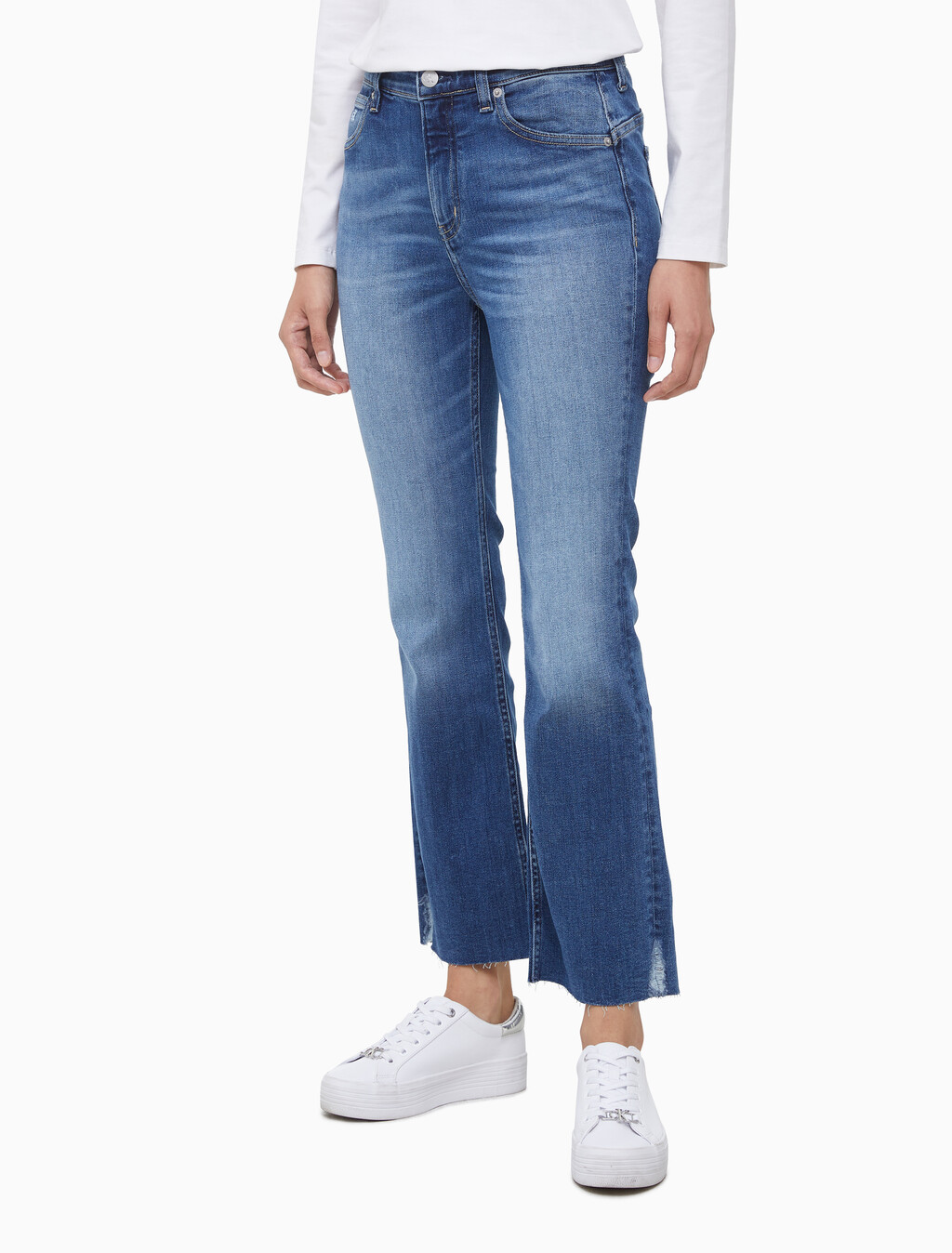 Buy 여성 하이라이즈 부츠핏 미드블루 데님 in color BLUE BLACK HANGER LOOP