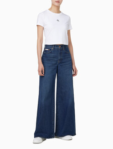 Buy 여성 슈퍼 와이드 레그핏 다크 블루 데님 in color DARK BLUE