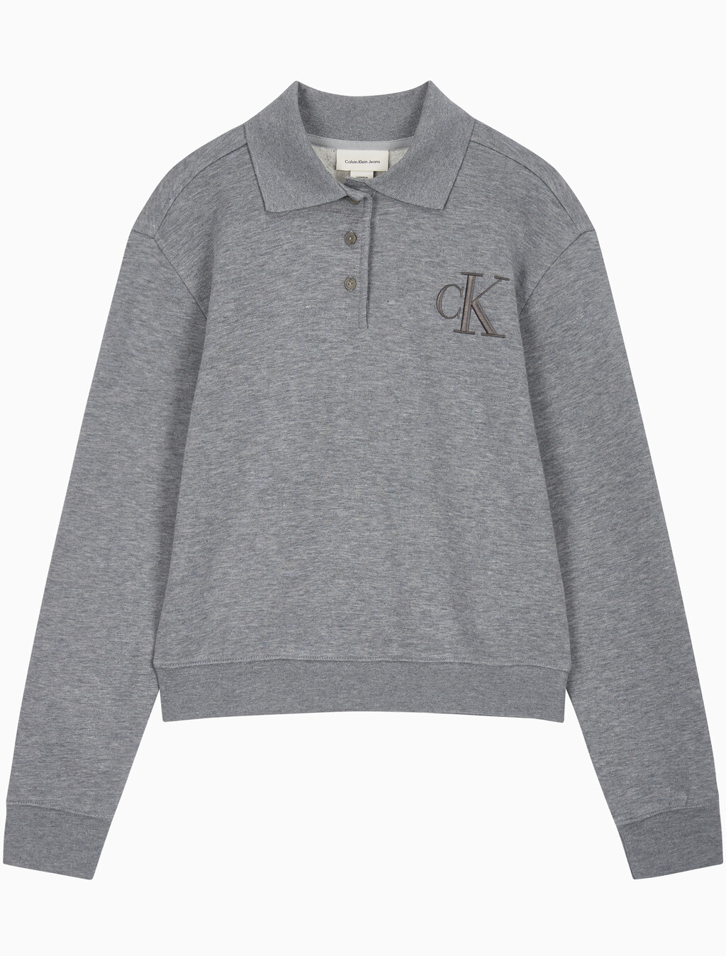 Buy 여성 코튼 모달 플리스 폴로 스웻셔츠 in color MEDIUM GREY HEATHER