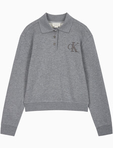 Buy 여성 코튼 모달 플리스 폴로 스웻셔츠 in color MEDIUM GREY HEATHER
