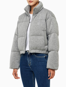 Buy 여성 크롭 니트 다운 푸퍼 in color GREY