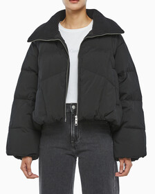 Buy 여성 숏다운 와이드넥 푸퍼 in color CK BLACK