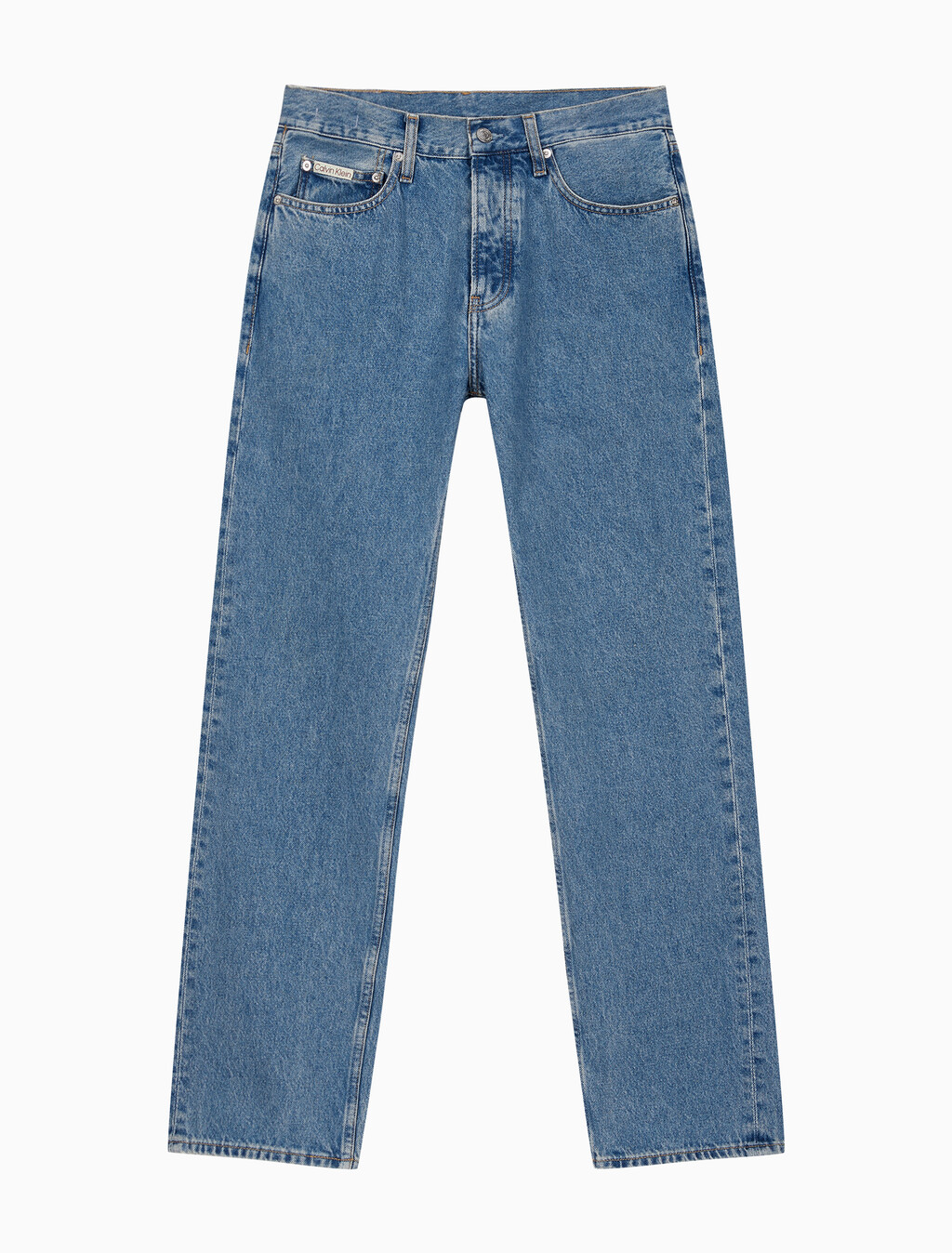 Buy 남성 스탠다드 스트레이트핏 스톤블루 데님 in color MID BLUE BACK EMBRO
