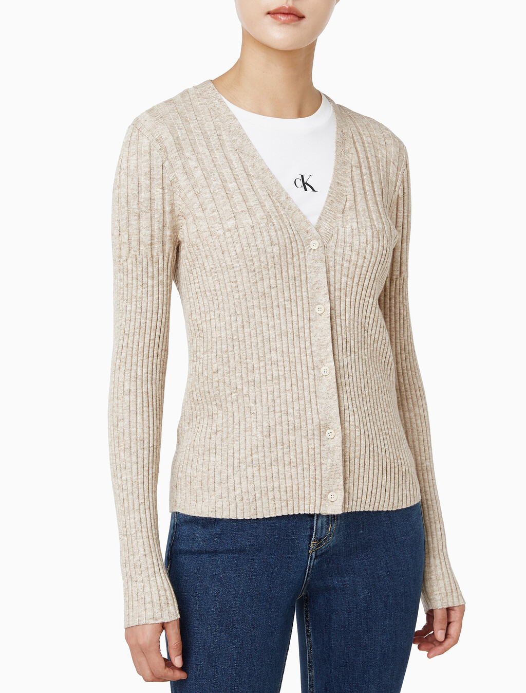 Buy 여성 립 가디건 in color Beige