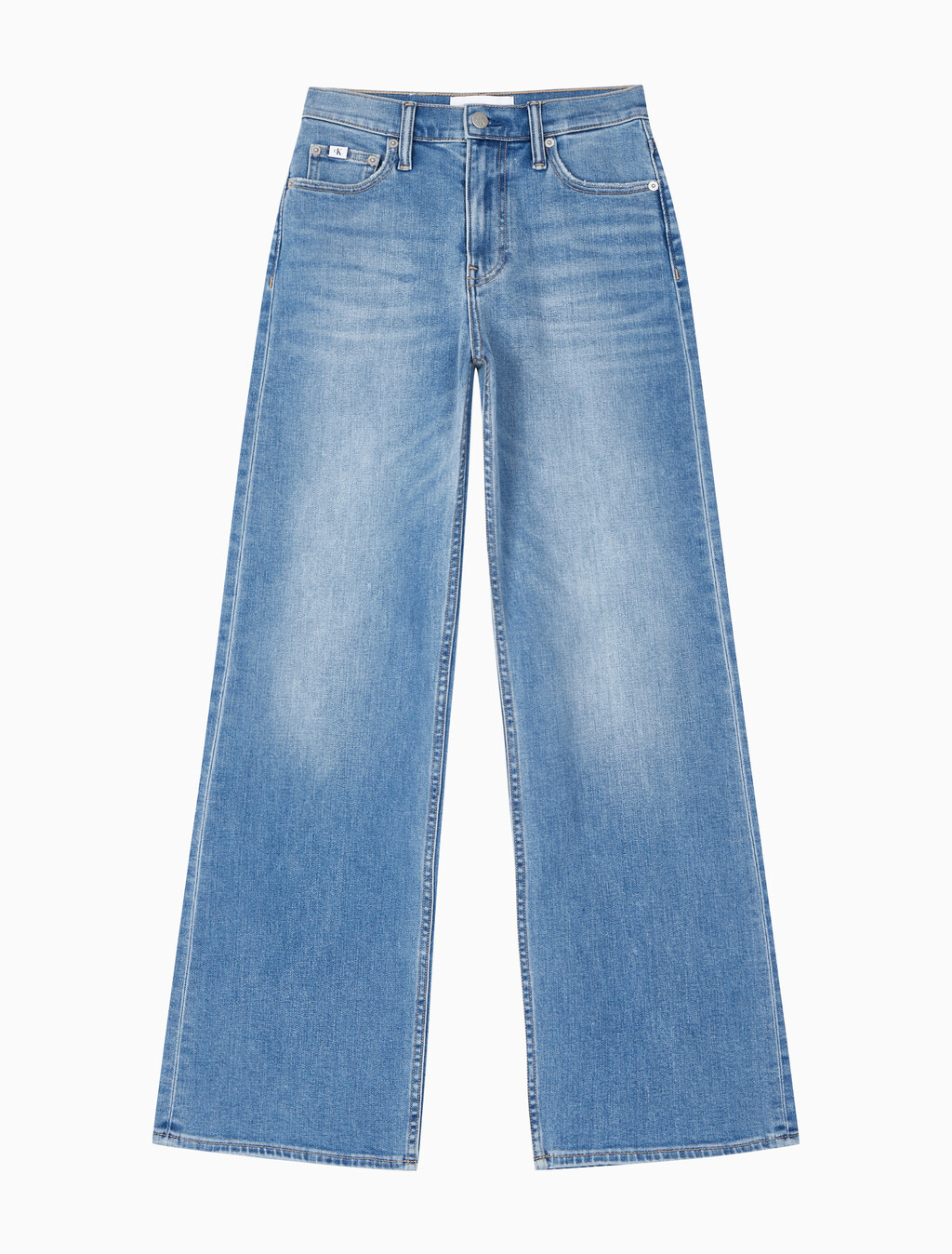 Buy 여성 하이라이즈 와이드핏 미드블루 37.5 기능성 데님 in color MID BLUE BACK EMBRO