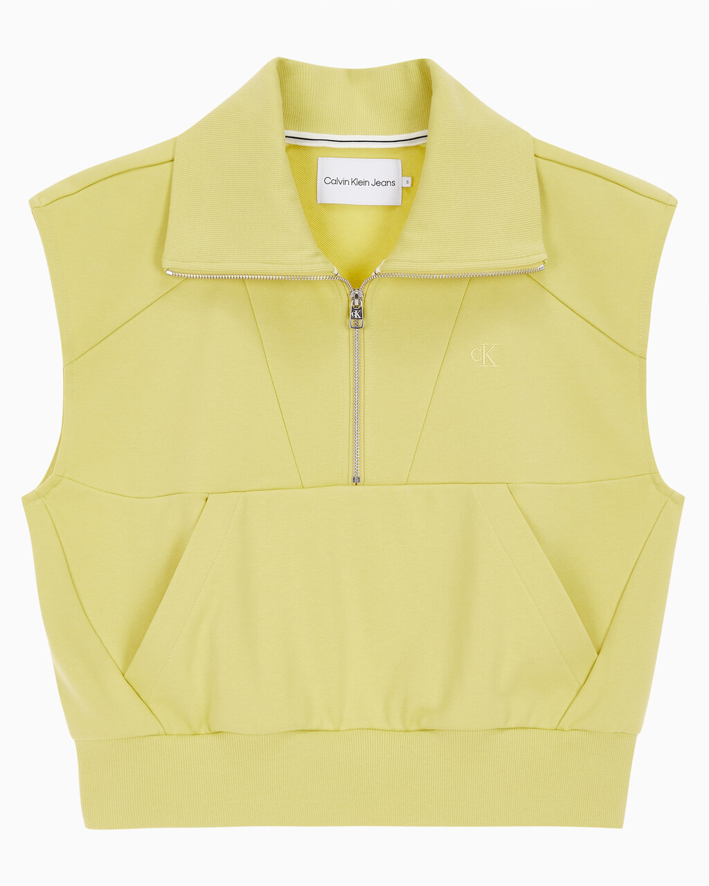 Buy 여성 드롭숄더 하프집업 슬리브리스 니트탑 in color YELLOW SAND