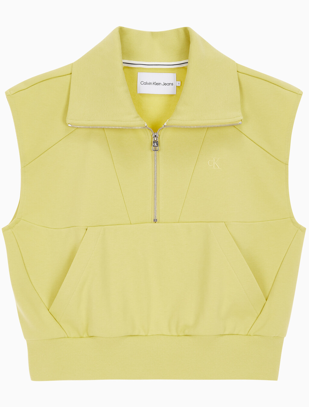 Buy 여성 드롭숄더 하프집업 슬리브리스 니트탑 in color YELLOW SAND