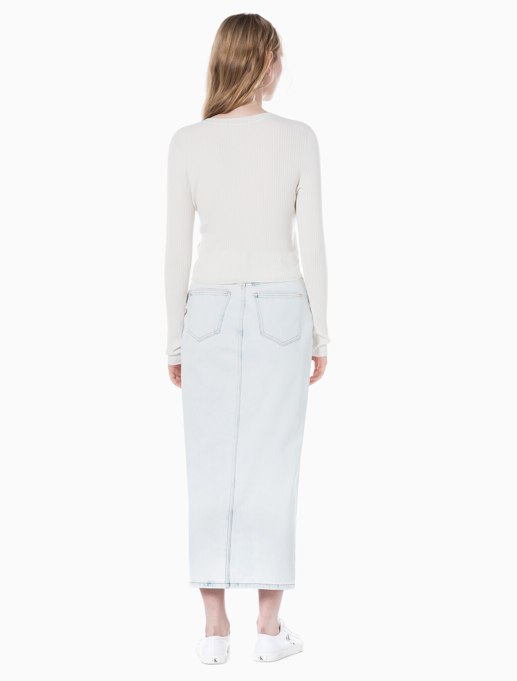 Buy 여성 프론트 스플릿 맥시 데님 스커트 in color CHALKY BLUE