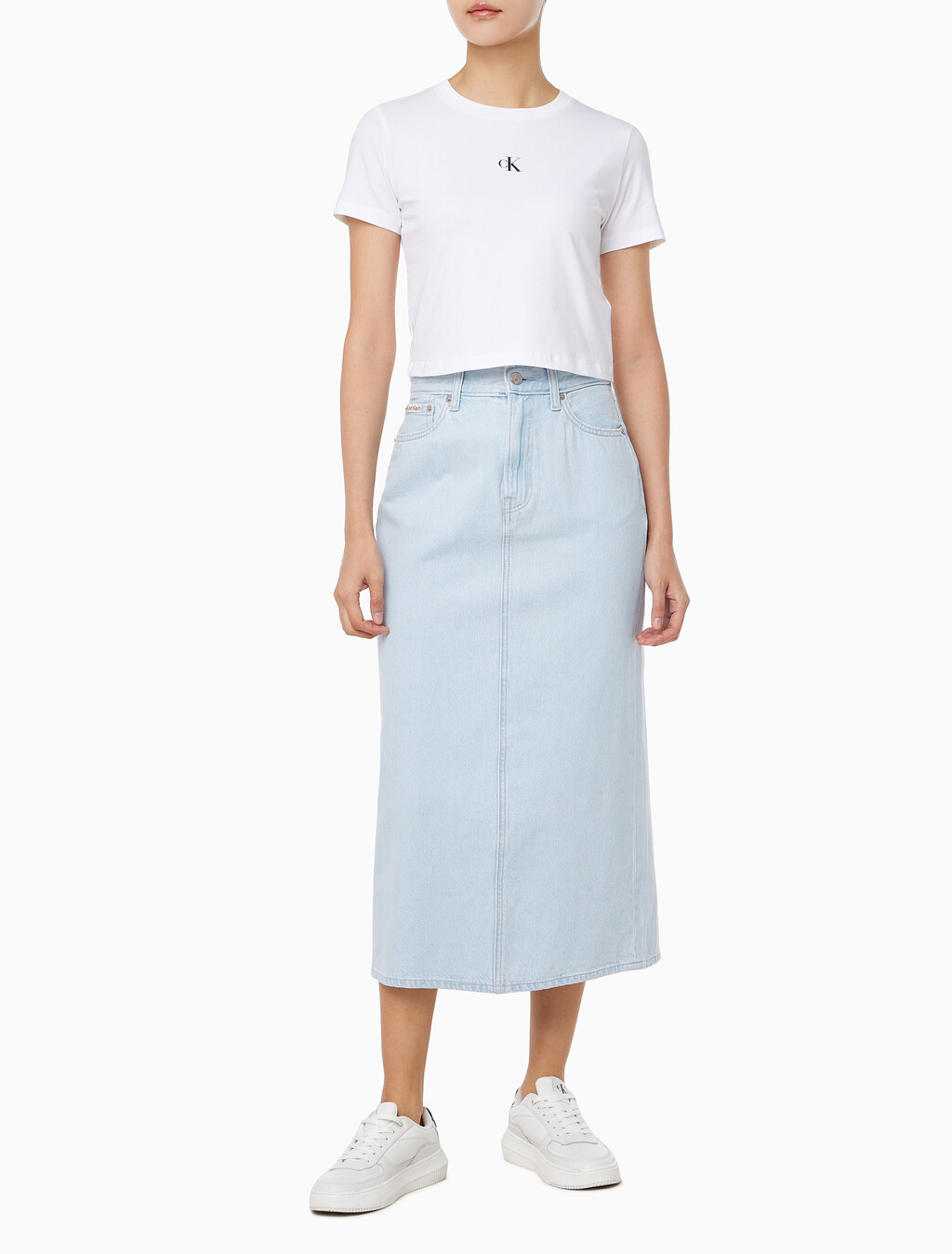 Buy 여성 블리치드 인디고 데님 맥시 스커트 in color LIGHT BLUE