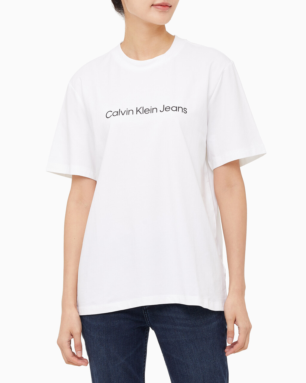 Buy 여성 보이프렌드핏 코튼 스트레치 반팔 티셔츠 in color BRIGHT WHITE