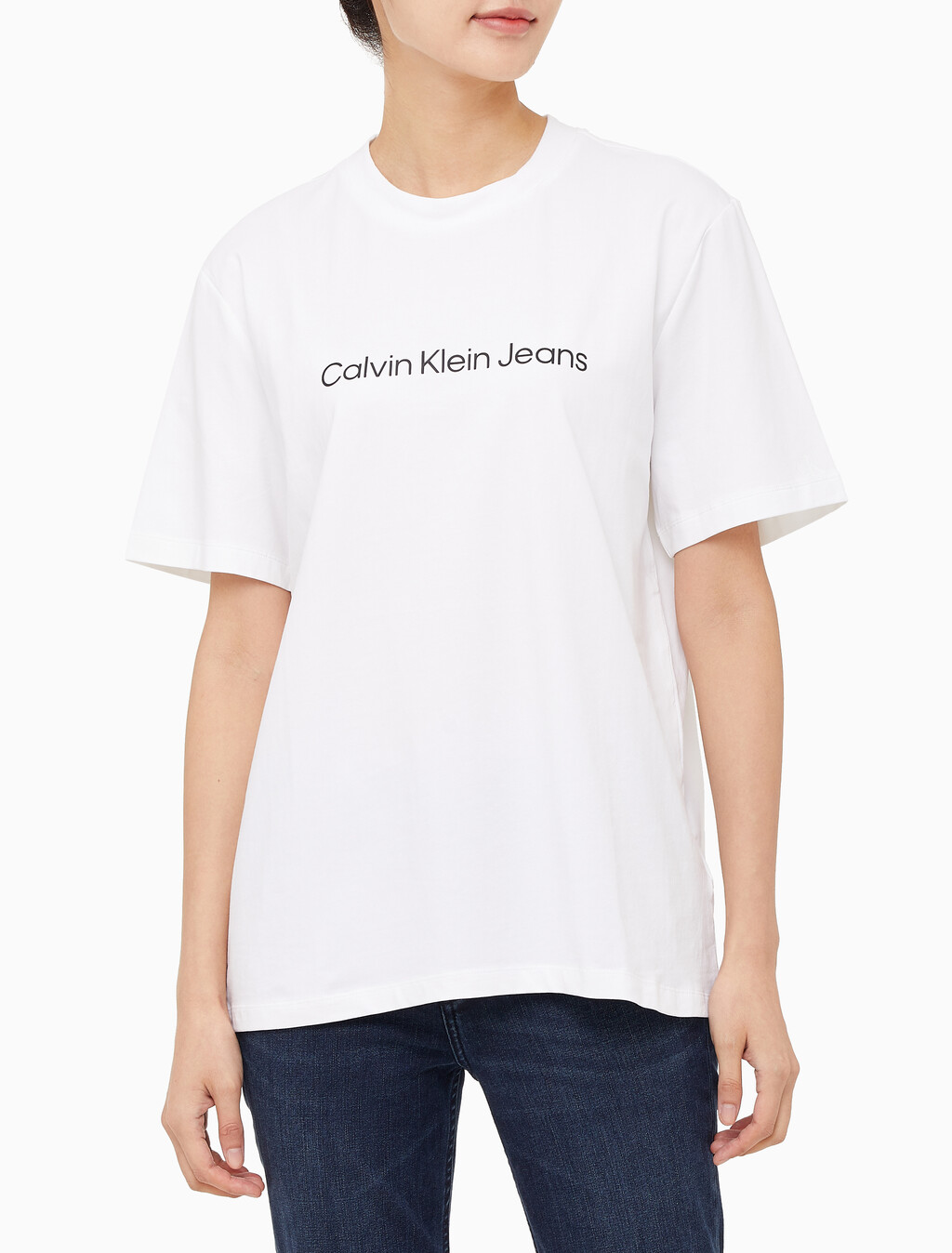 Buy 여성 보이프렌드핏 코튼 스트레치 반팔 티셔츠 in color BRIGHT WHITE