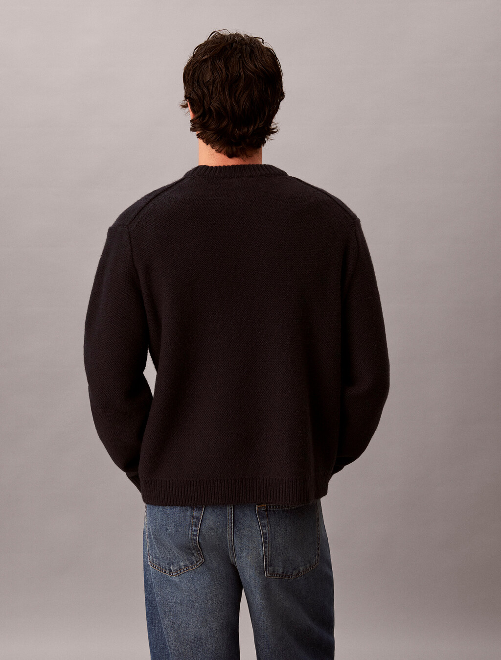 Buy 남성 램스울 블렌드 모노그램 크루넥 스웨터 in color BLACK