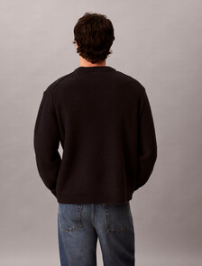 Buy 남성 램스울 블렌드 모노그램 크루넥 스웨터 in color BLACK