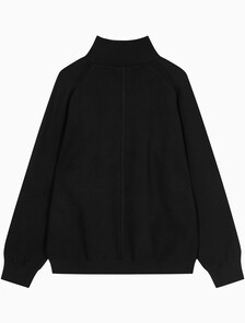 Buy 유니섹스 롱슬리브 테크 니트 쿼터 집업 스웨터 in color BLACK