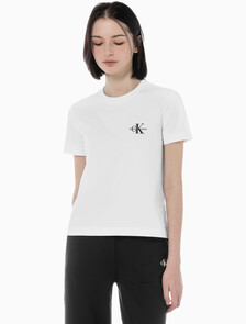 Buy 여성 레귤러핏 스몰 모노그램 로고 반팔 티셔츠  in color BRIGHT WHITE