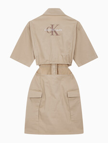 Buy 여성 아카이벌 컷아웃 셔츠 원피스 in color TRAVERTINE