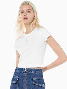 Buy 여성 그래픽 베이비핏 크롭 반팔 티셔츠 in color BRIGHT WHITE