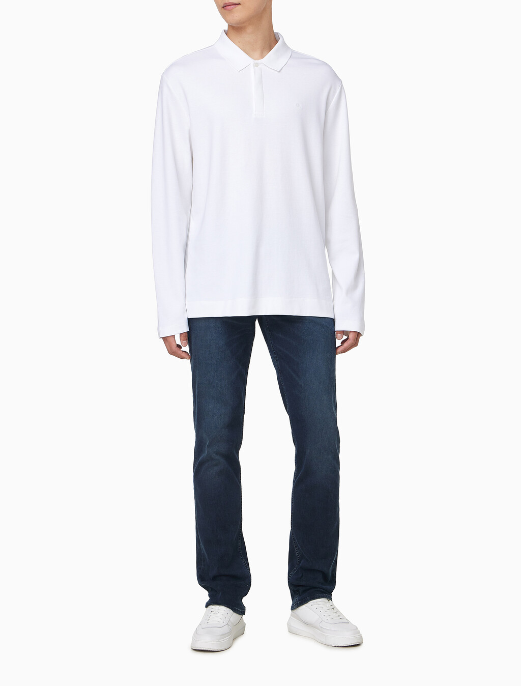 Buy 남성 를래식 핏 럭스 코튼 인터락 폴로 긴팔 티셔츠 in color BRIGHT WHITE