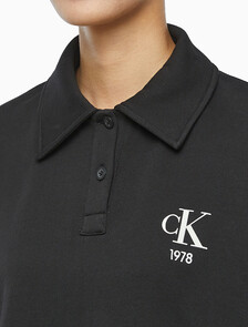 Buy 여성 바시티 폴로 넥 풀오버 스웻셔츠 in color CK BLACK